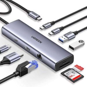 Ugreen 9-in-1 USB-C Multifunction Adapter - CM498 USB-C to USB 3.0 (3 Ports) + 4K HDMI + VGA + Gigabit Ethernet + SD & TF Card Reader " (UG- 15600)