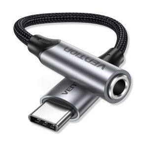 Vention USB-C Male to 3.5MM Earphone Jack With DAC Adapter 0.1M Gray Aluminum Alloy Type (BGMHA)