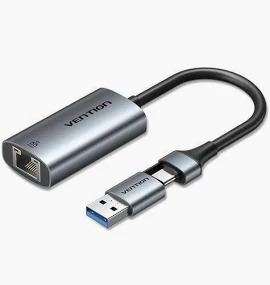 Vention USB-C + USB-A to Gigabit Ethernet Adapter 0.15M Gray Aluminum Alloy Type (CFQHB)