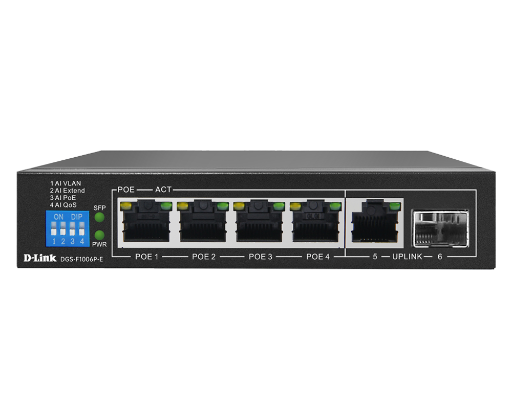 D-Link 6-Port Gigabit PoE Switch with 4 Long Reach PoE Ports and 2 Uplink Ports (DGS-F1006P-E)