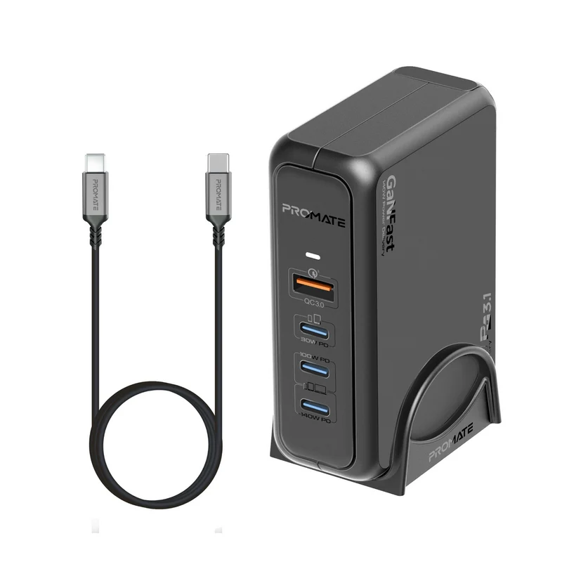 Promate 140W Super-Speed GaNFast Charging Station with Power Delivery 3.1 & Quick Charge 3.0 (GaNPort-140W)