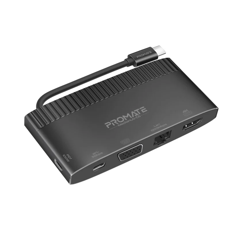 Promate 6-in-1 Highly Versatile USB-C Media Hub with 100W Power Delivery (MediaHub-C6)