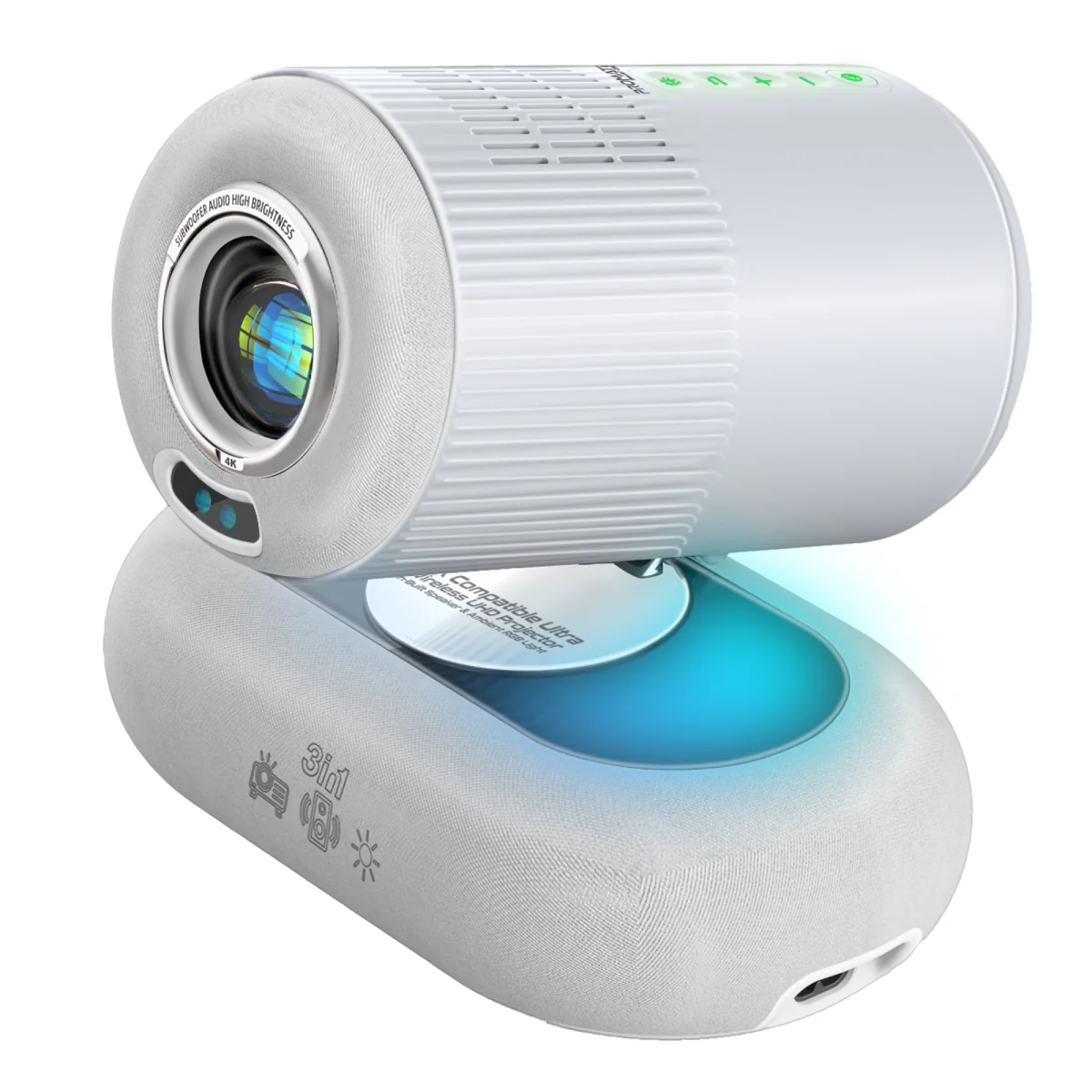 Promate Multi-function Wireless 4K UHD Projector with Ambient RGB Lights (Beamer-250R)