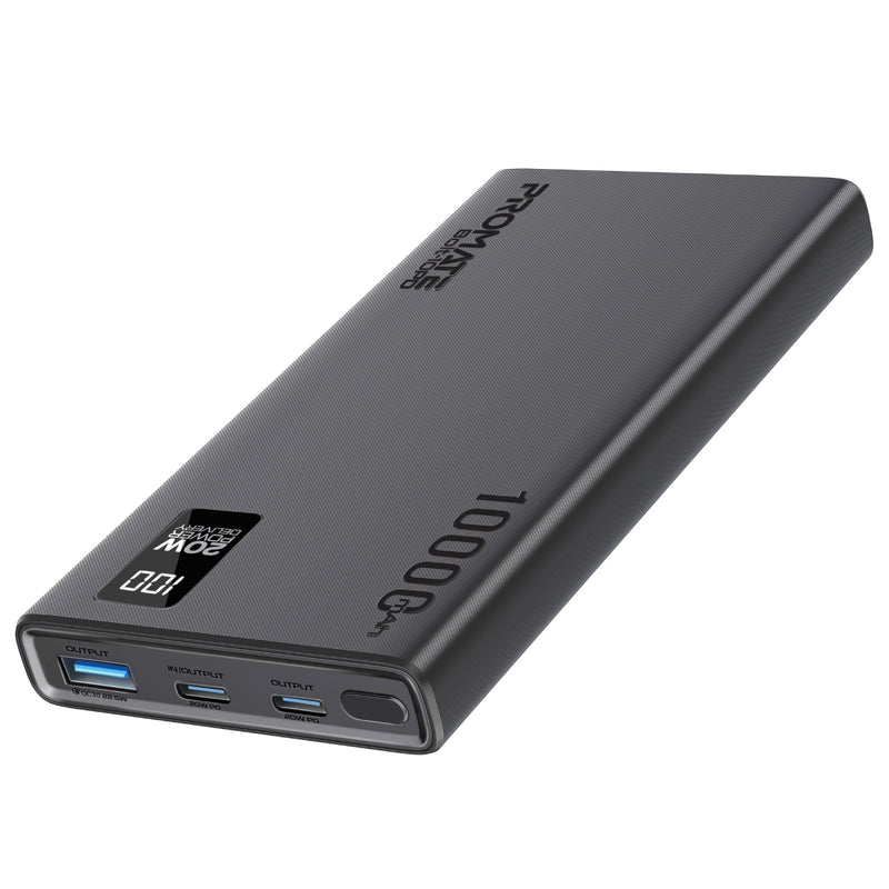 Promate Super Slim Design 10000mAh Smart Charging Power Bank with 20W Dual USB-C Port & QC 3.0 Port (Bolt-10PD)