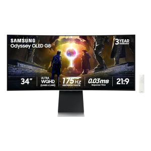 Samsung 34 Gaming Monitor G8 Odyssey OLED Ultra Wide QHD 175Hz 0.03ms (LS34DG852SMXUE)