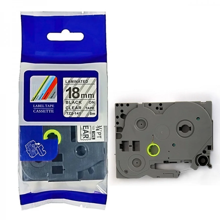 Brother 18mm x 8m Black on Clear Label Tape Compatible (TZ2-141)