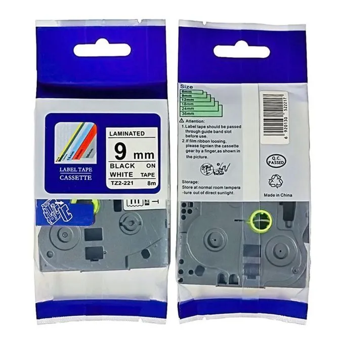 Brother 9mm x 8m Black on White Label Tape (TZ2-221)
