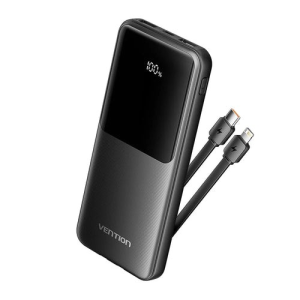 Vention 10000mAh Power Bank with Integrated USB-C and Lightning Cables (FHOB0)