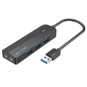 Vention 3-Port USB 3.0 Hub with Sound Card and Power Supply 0.15M Black (CHIBB)