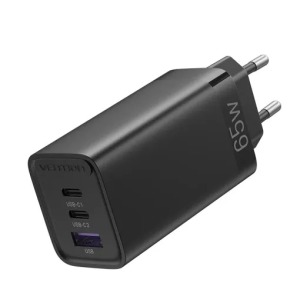 Vention 3-Port USB (C+C+A) GaN Charger 65W UK Plug Black (FEDB0-UK)