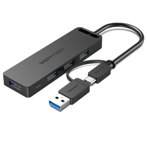 Vention 4-Port USB 3.0 Hub with USB-C and USB 3.0 2-in-1 Interface and Power Supply 0.15M ABS Type (CHTBB)