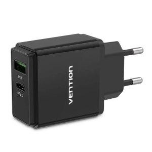 Vention Two-Port USB A+C 18W20W Wall Charger UK Plug (QC67-UK-B)